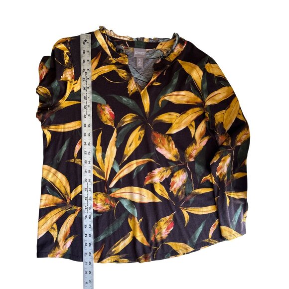 Chicos Womens V Neck Brown & Yellow Floral Long-Sleeve Top Size 2 (Large) - Picture 8 of 8